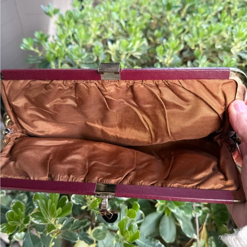 Leather Clutch Ladies Vintage Merlot Color - Picture 8 of 10